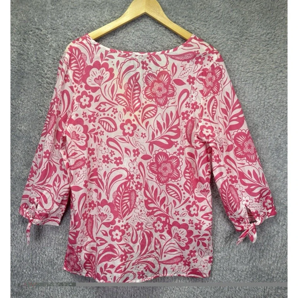 NWT Talbots Pink White Embroidered Cover Up Top Vacation Tropical Sheer Large - Picture 2 of 9